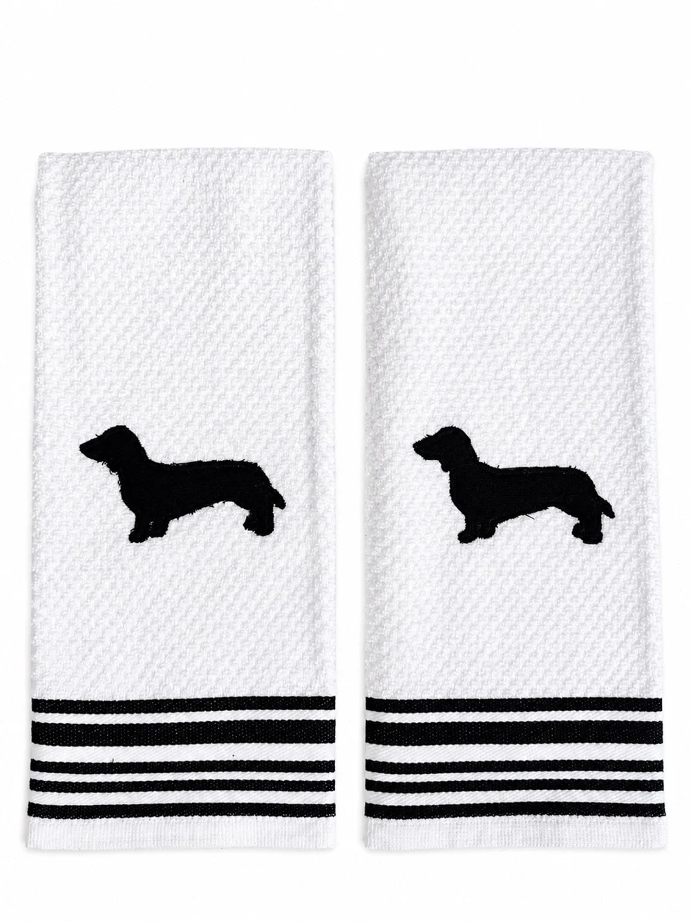 White Embroidered Kitchen Towels with Black Dachshund NEW Made to order
